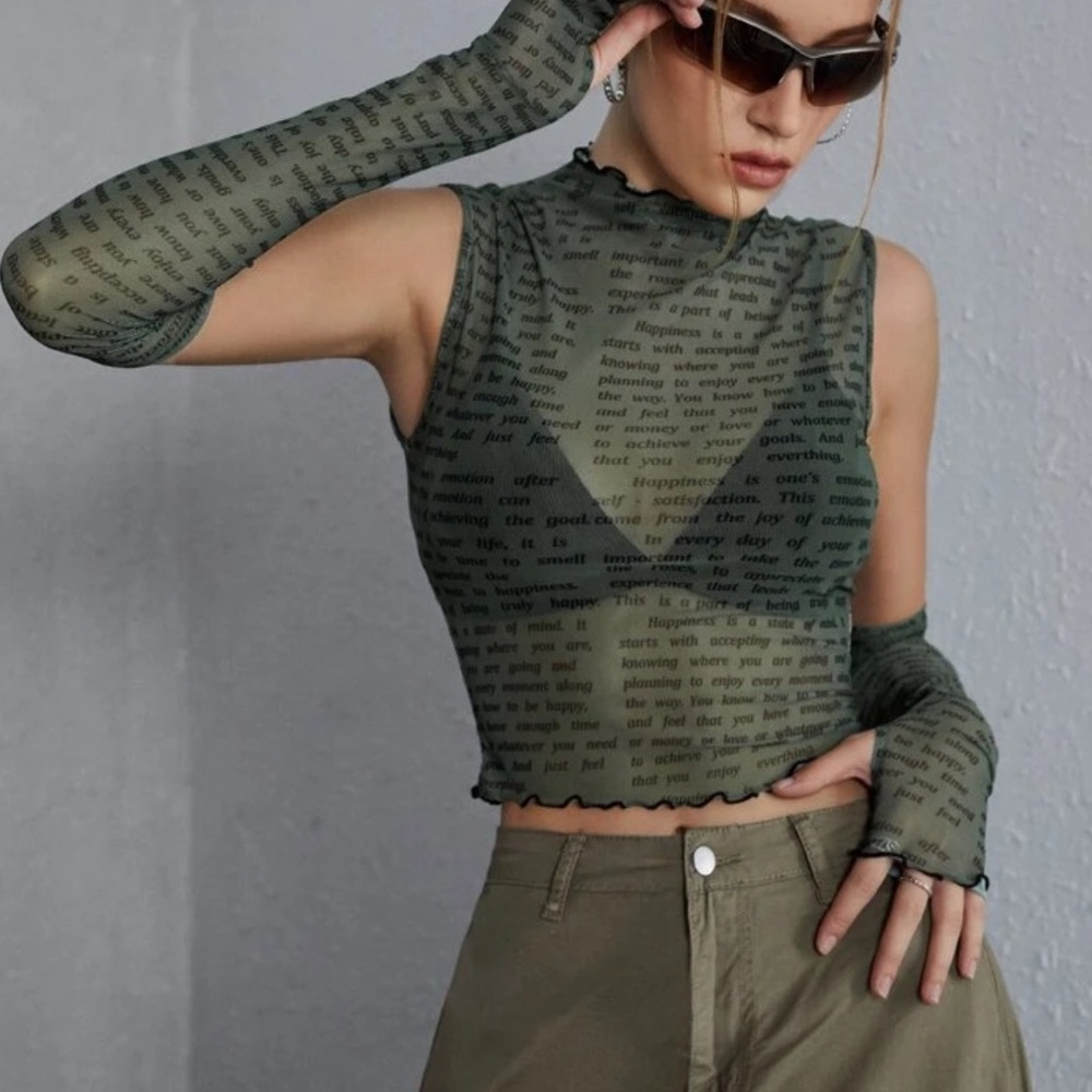 Lettuce Trim Sheer Top With Arm Sleevies - never worn!